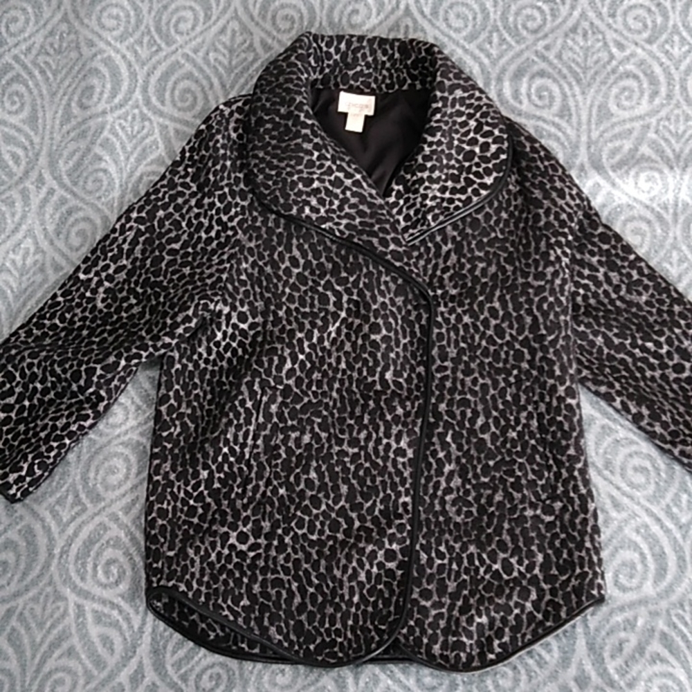 Chico's Jacket Leopard print with black leather piping
